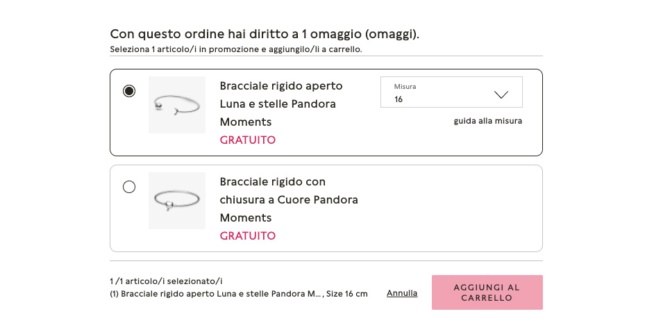 Pandora ricevi un bracciale in omaggio del valore di 69€