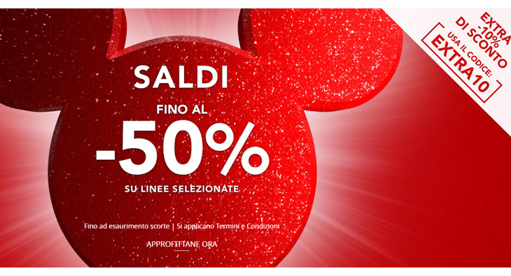 Extra Sconto Disney Store e saldi fino al 50% di sconto