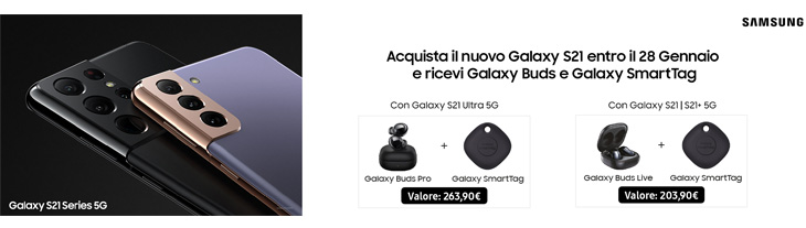 Acquista Galaxy S21 su Amazon - Sconto 100€ più 3 omaggi