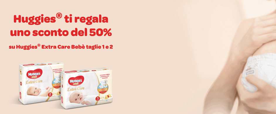 Huggies Pannolini Extra Care Bebe scontati del 50%