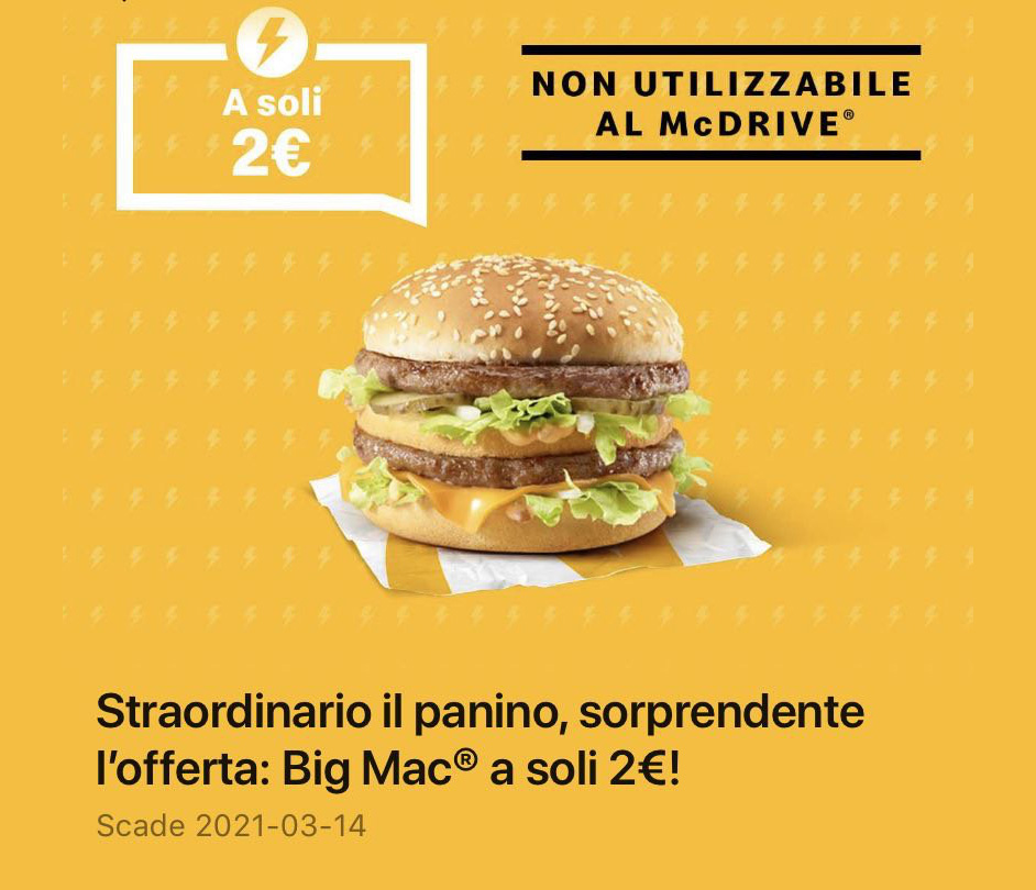 McDonald's Offerta Flash Big Mac a soli 2 euro