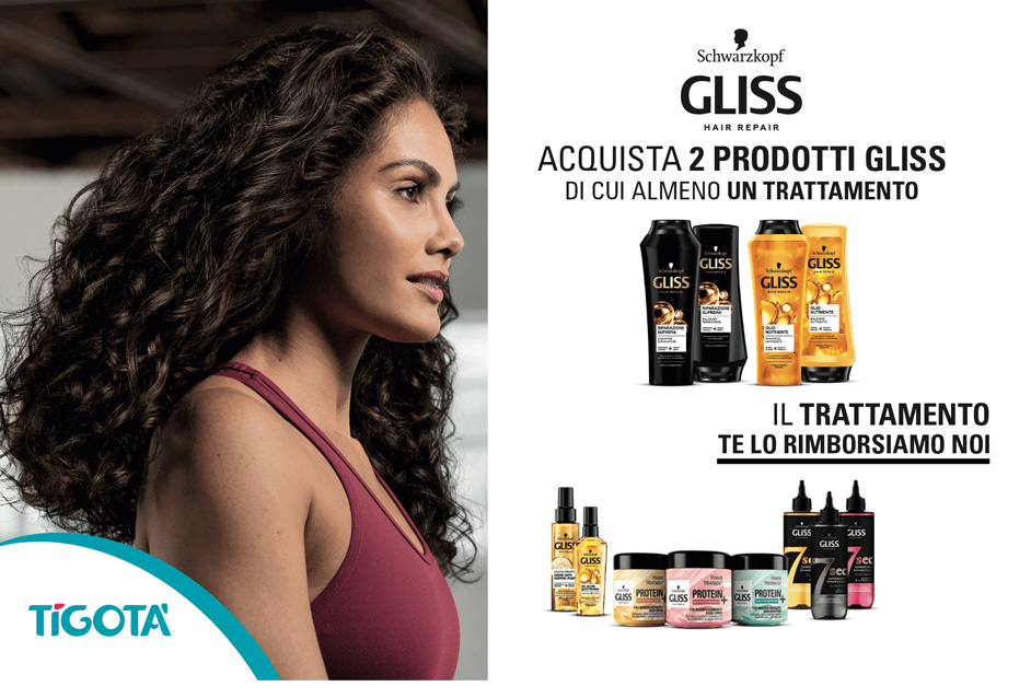 tigota acquista 2 Prodotti della linea Gliss e Ricevi 5€ di cashback