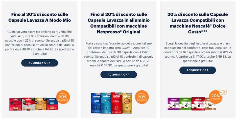 Lavazza 30% di sconto sulle capsule compatibili