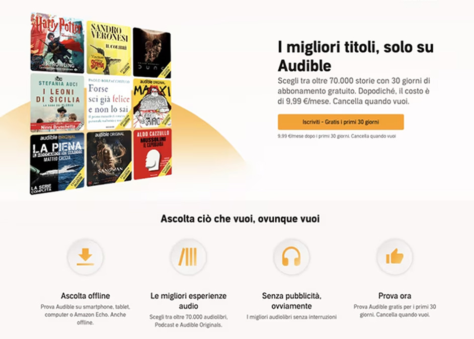 Audible primi 30 giorni gratis